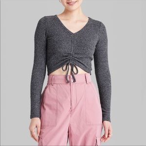 Wild Fable Long Sleeve V-Neck Ruched Knit Sweater in Purple size L